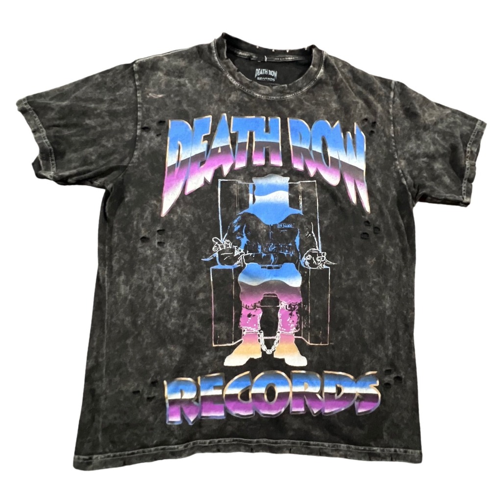 Death Row Records Graphic Tee Mens M Black Acid Wash Distressed Logo T-Shirt